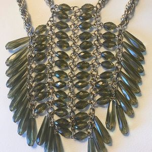 Green beaded multi strand statement necklace